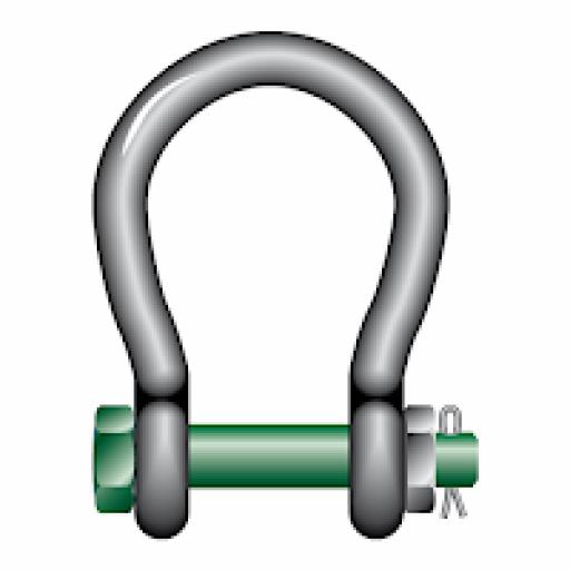 Green Pin Wide Mouth Bow Shackles with Safety Nut and Bolt Pin - GPWM